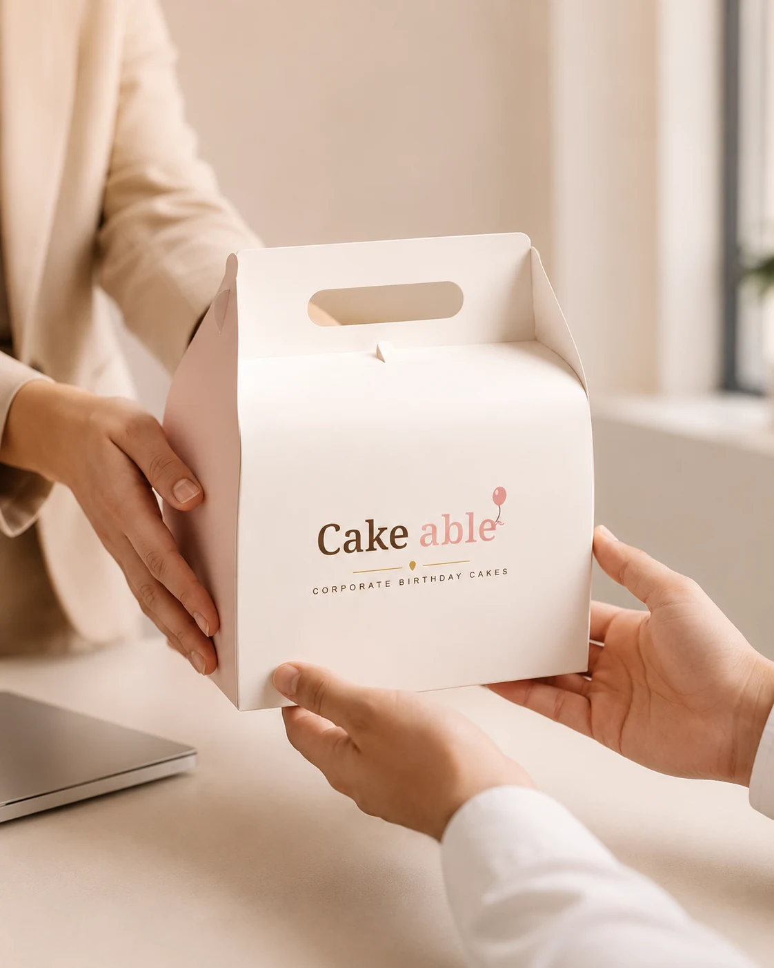 Small Cake-able gift box handover