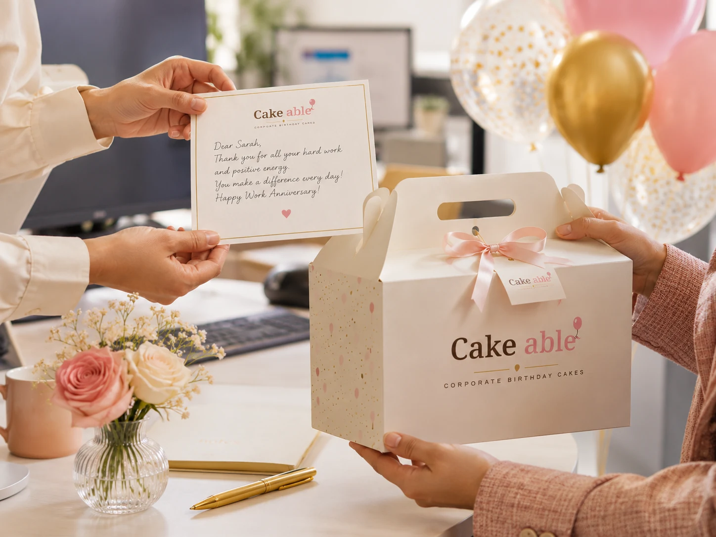 Office team with Cake-able birthday celebration